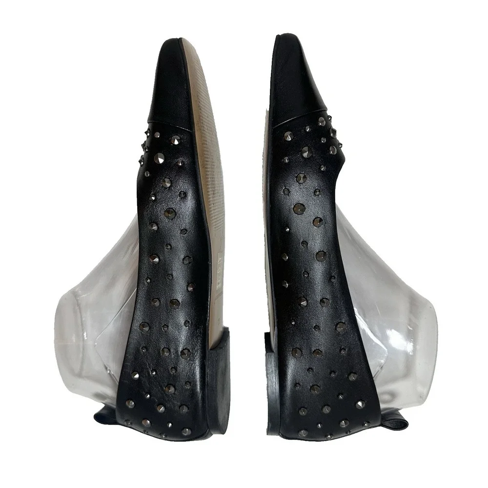 Saint & Sofia Women's US 8 EU 39 Black Gunmetal Studded Leather‎ Ballet Flats